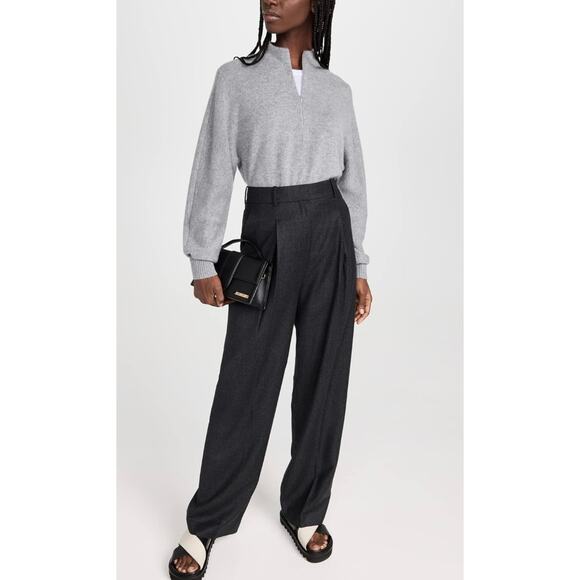 THEORY Pleat Trouser Womens 8 Gray Smooth Suiting Straight Leg High Rise Career - Picture 1 of 16